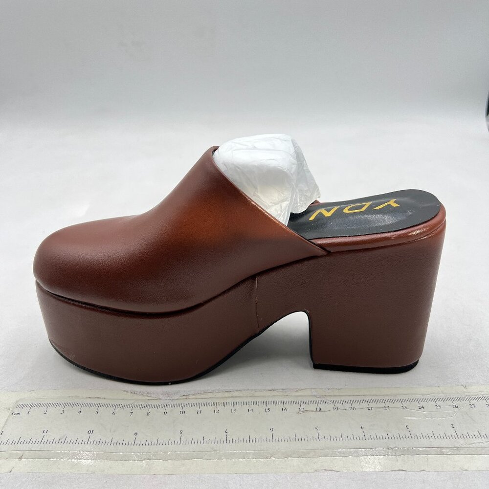 YDN Brown Platform Clog Mules